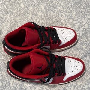 Jordan Red and White Sneakers with Black Accents